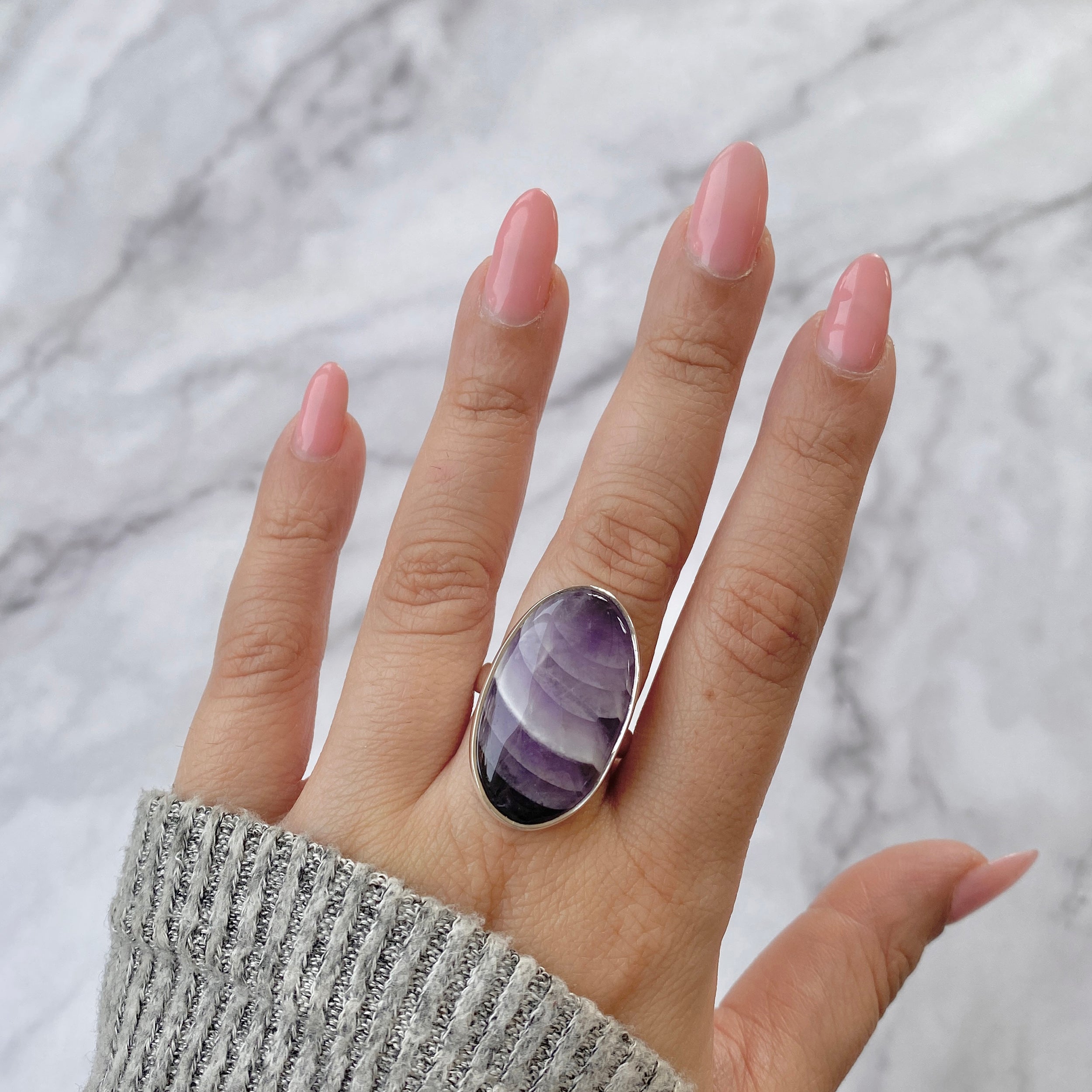 Amethyst Lace Agate Adjustable Ring-(ALA-R-9.)